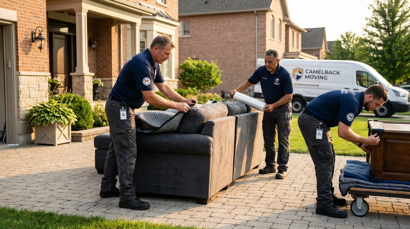 Large estate moving crew wrapping furniture in Kerman, CA