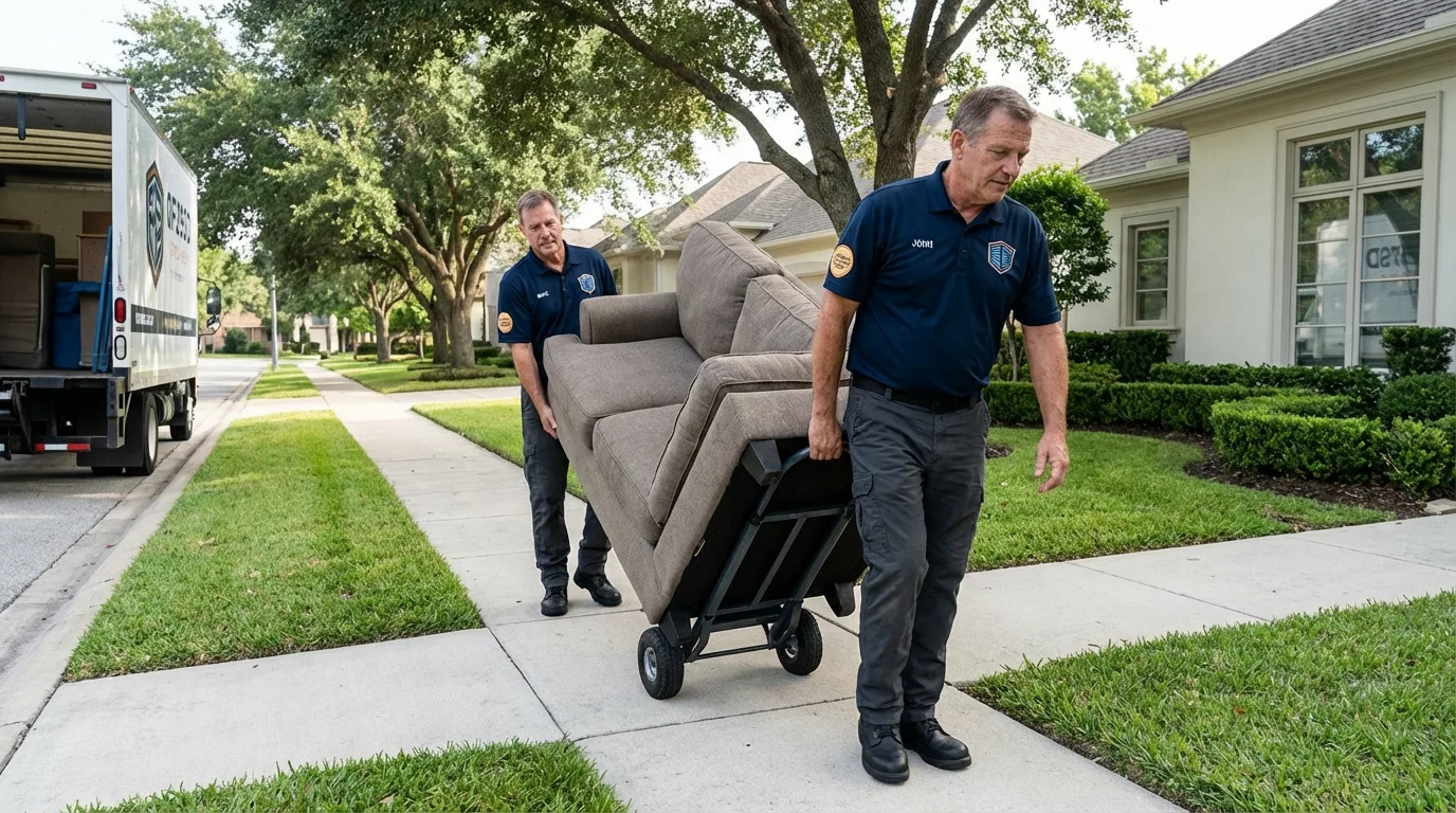 Local residential moving crew loading furniture in Kerman, CA